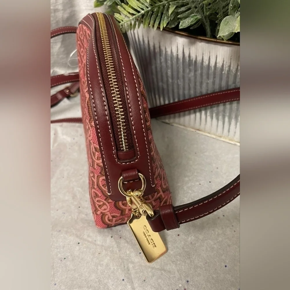 New COACH MADI Crossbody w Rouge Pink Canvas & Leather Monogram Print